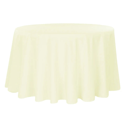 Round ivory-colored tablecloth on a white background