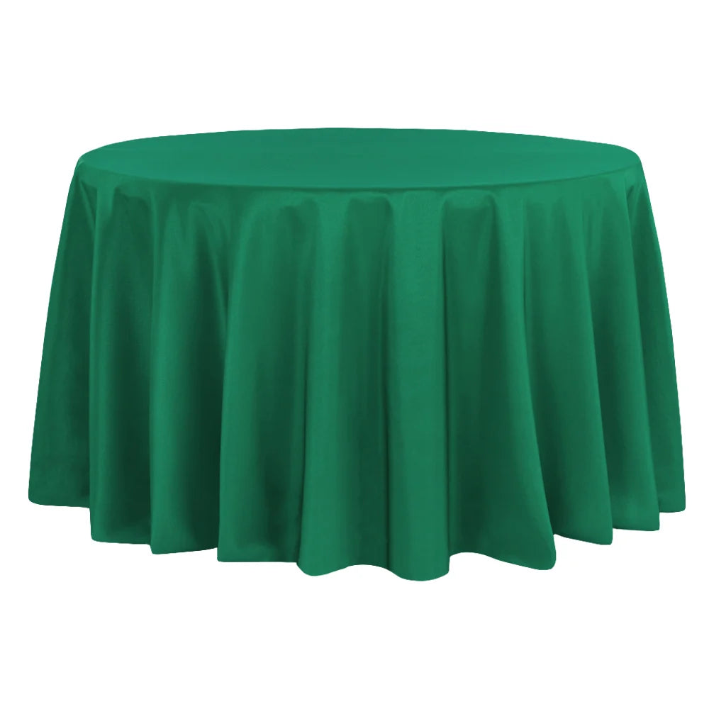 Emerald green round tablecloth on a white background