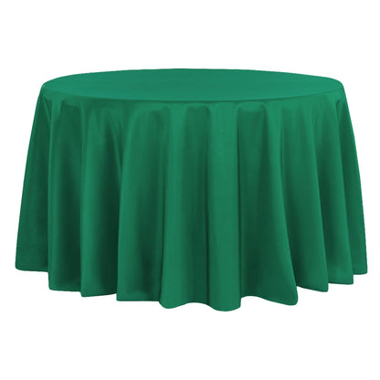 Emerald green round tablecloth on a white background