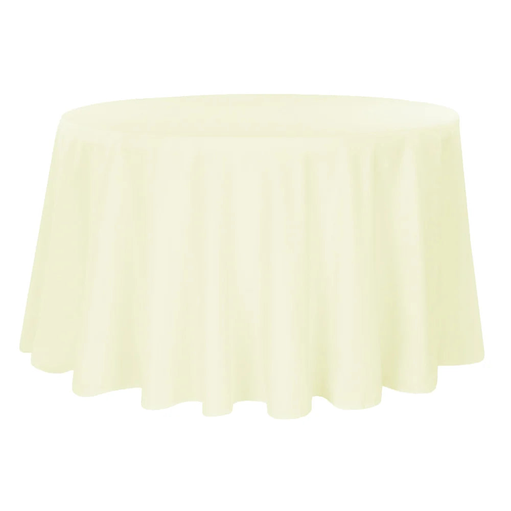 Round ivory-colored tablecloth on a white background