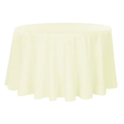 Round ivory-colored tablecloth on a white background